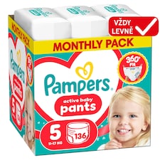 Pampers Active Baby Plenkové Kalhotky, Velikost 5, 136 Kusů, 11kg-17kg