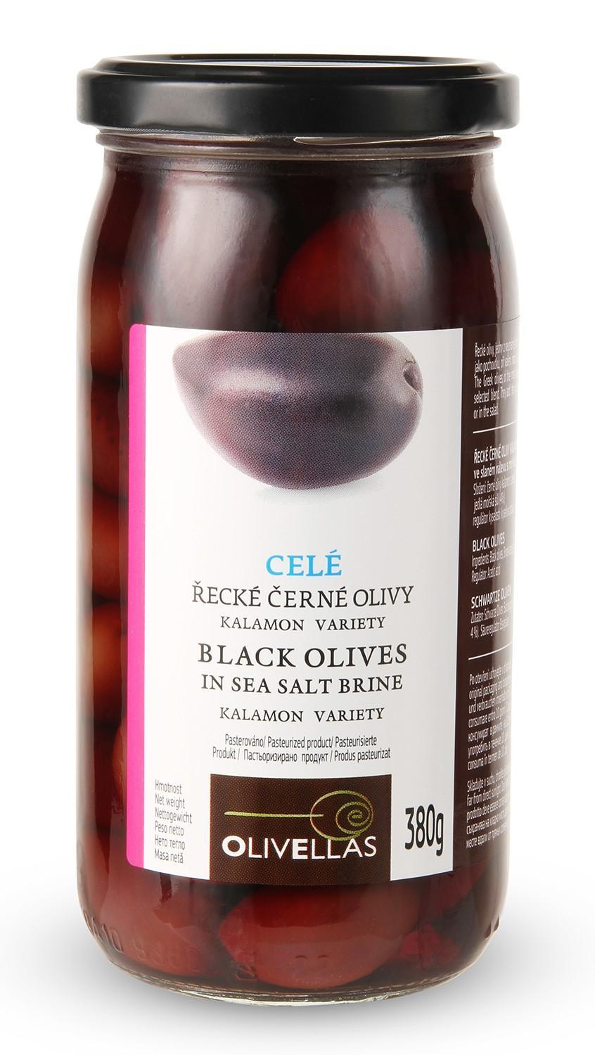 Olivellas Řecké černé olivy Kalamata celé s peckou
