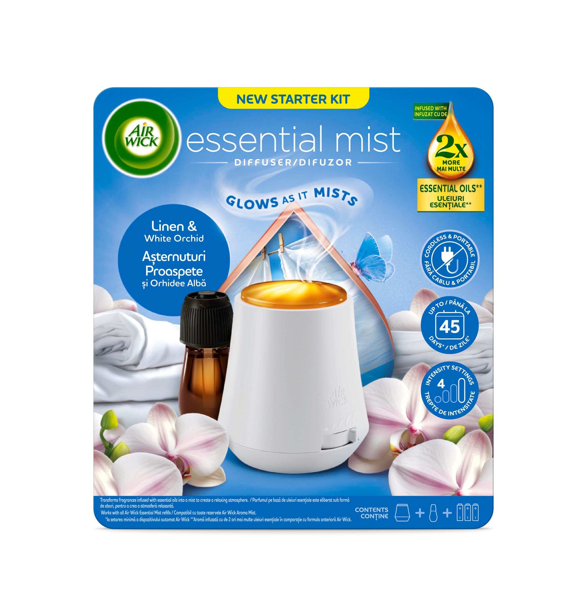 Air Wick aroma difuzér + náplň - Prádlo a bílá orchidej 20ml