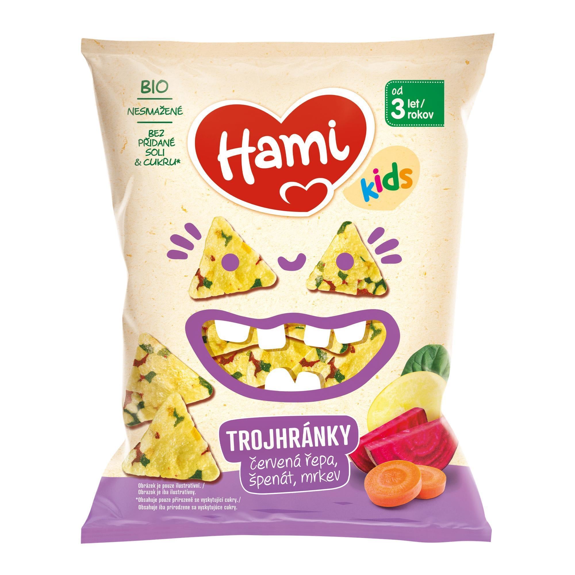 Hami BIO Trojhránky červená řepa, špenát a mrkev
