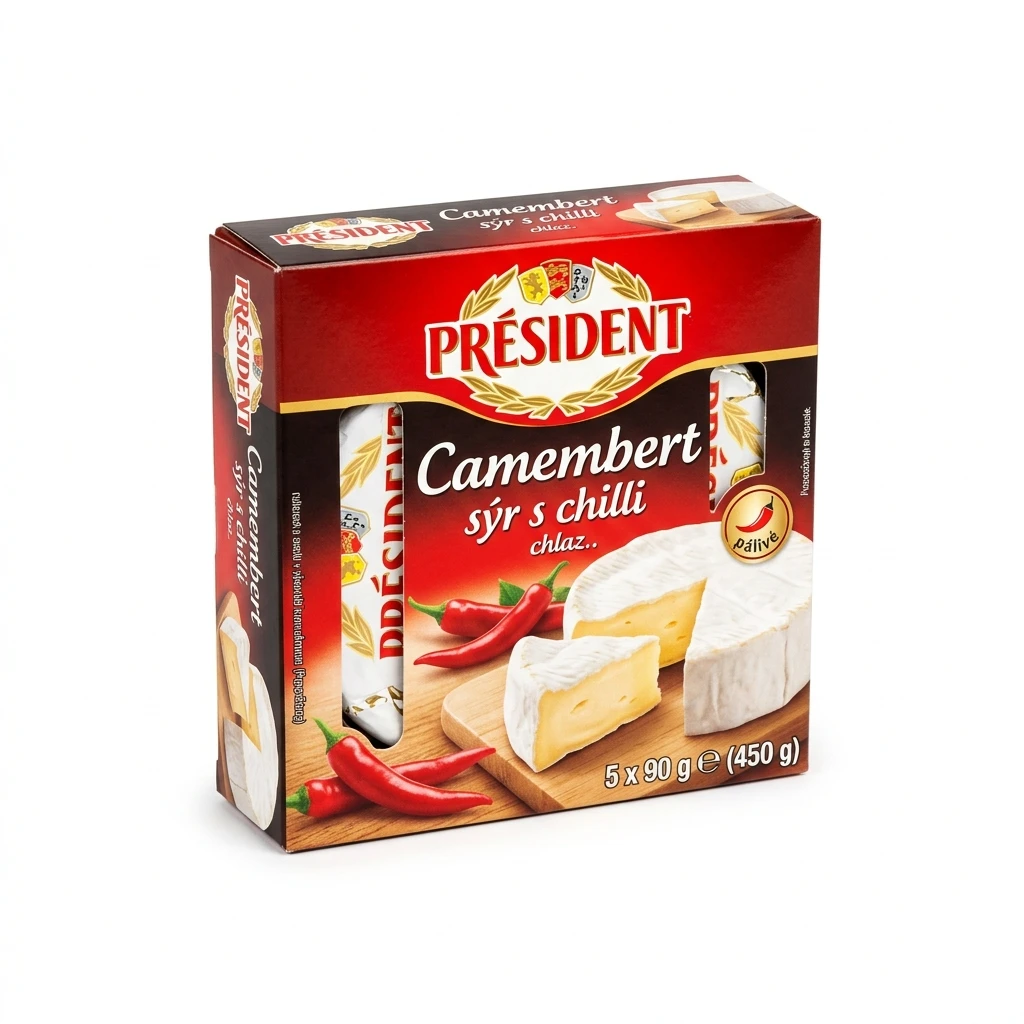PRÉSIDENT Camembert sýr s chilli chlaz. 5 x 90 g