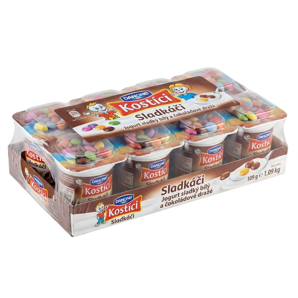 Danone Kostíci Sladkáči Jogurt sladký bílý a čokoládové dražé chlaz. 10 x 109 g