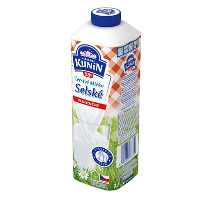 MLÉKÁRNA KUNÍN Mléko selské 3,8 % čerstvé chlaz. 1 l