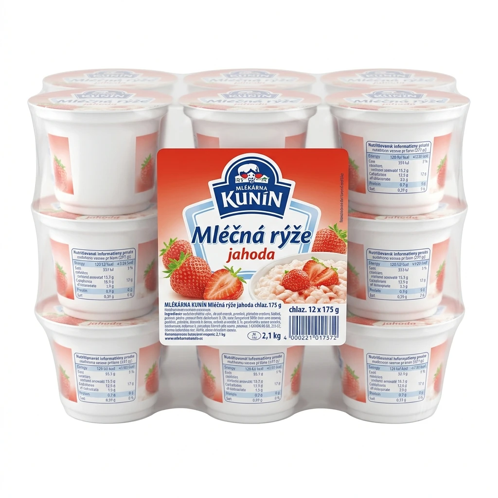 MLÉKÁRNA KUNÍN Mléčná rýže jahoda chlaz. 12 x 175 g
