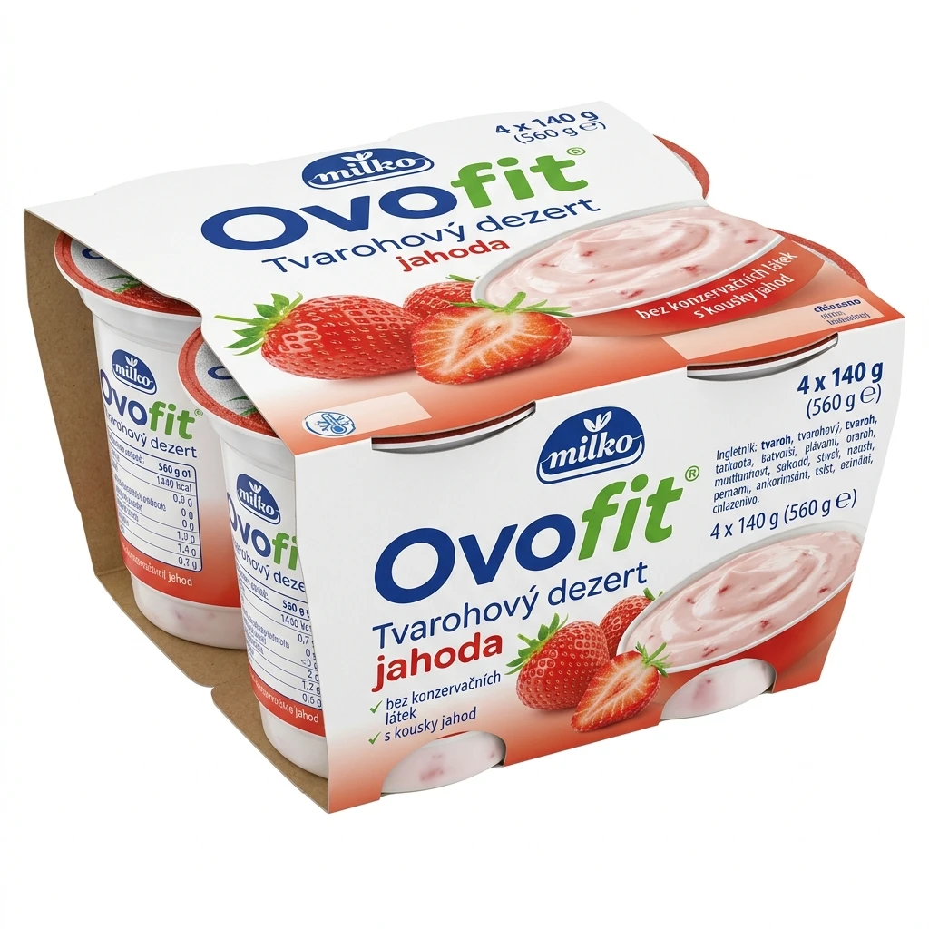 milko Ovofit Tvarohový dezert jahoda chlaz. 4 x 140 g
