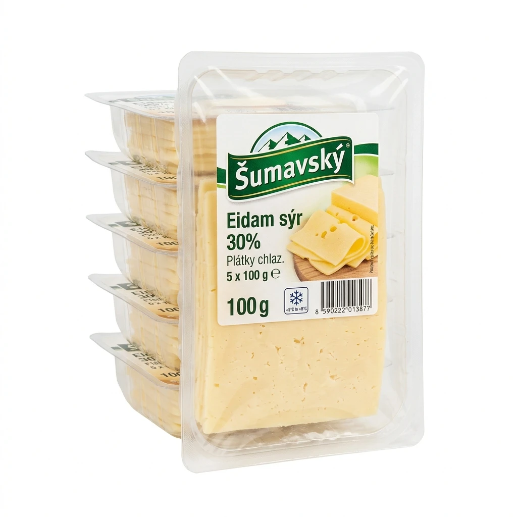 Šumavský eidam sýr 30% plátky chlaz. 5 x 100 g