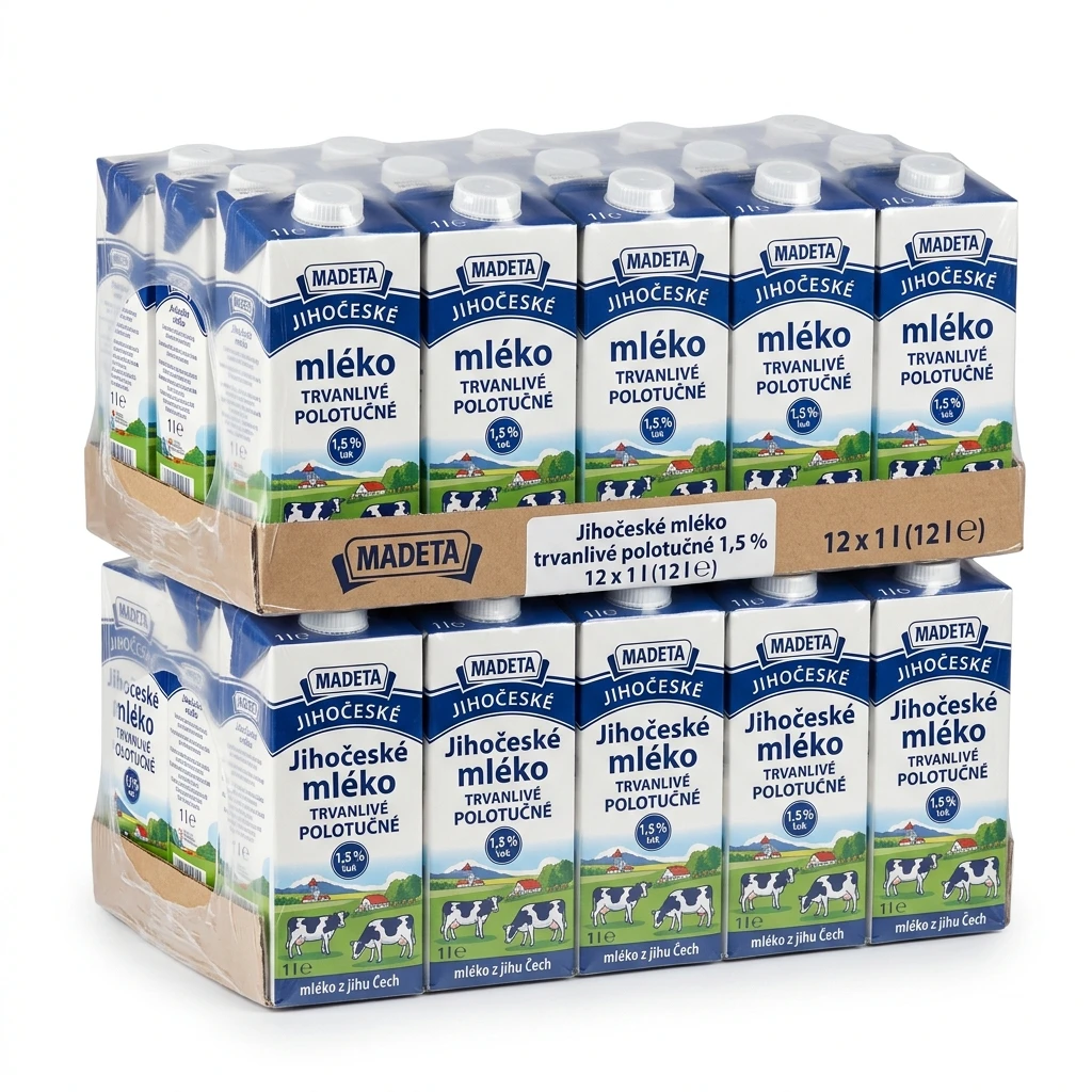 MADETA Jihočeské mléko trvanlivé polotučné 1,5 % 12 x 1 l