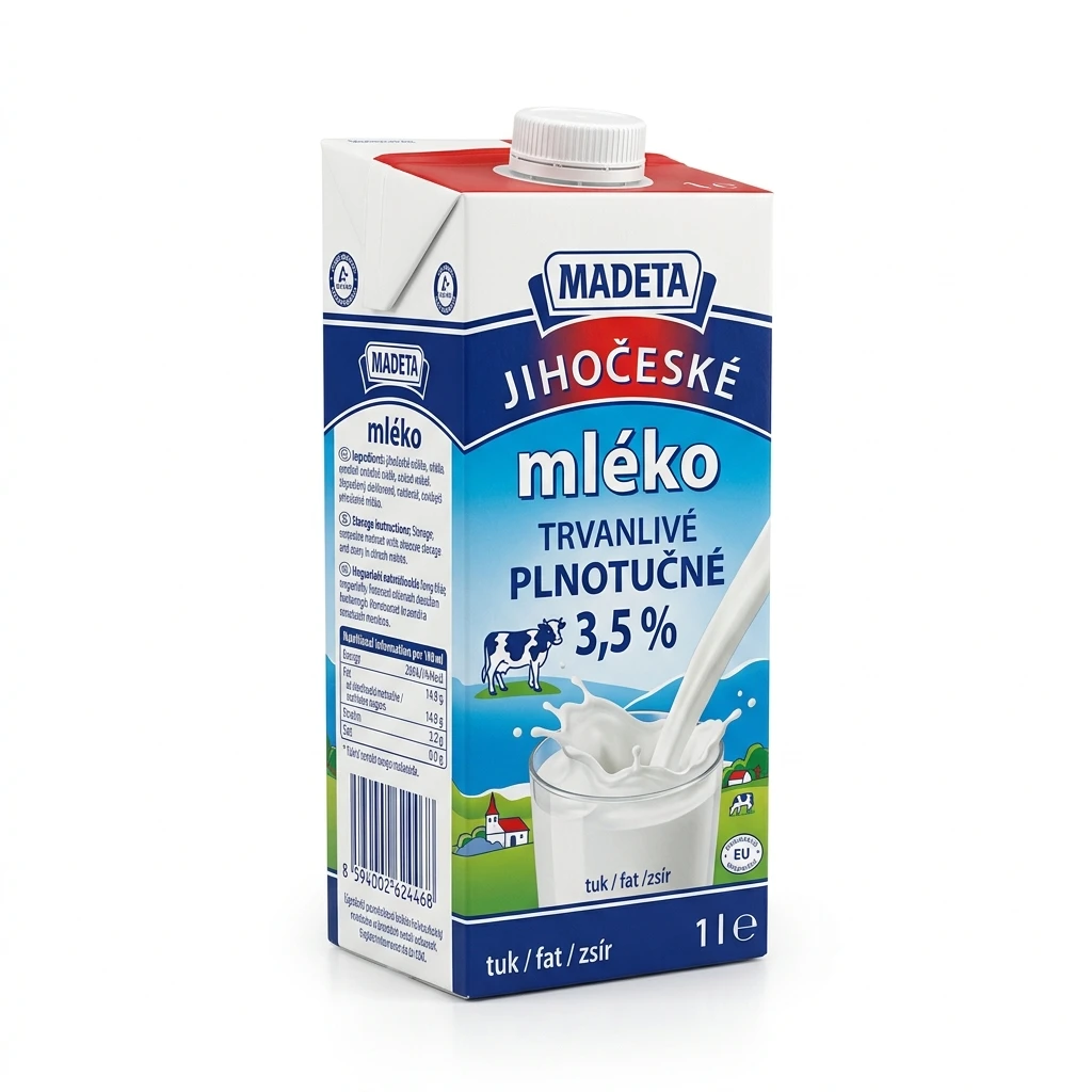 MADETA Jihočeské mléko trvanlivé plnotučné 3,5 % 12 x 1 l