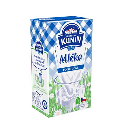 MLÉKÁRNA KUNÍN Mléko polotučné 1,5 % trvanlivé 4 x 1 l