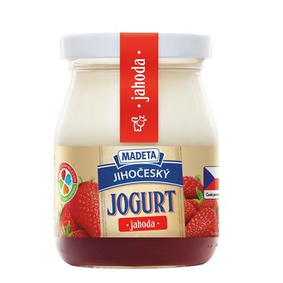 MADETA Jihočeský jogurt jahoda 2,5 % tuku chlaz. 200 g ve skle