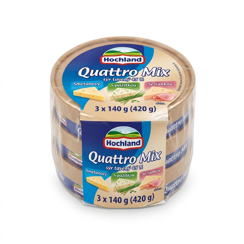 Hochland Quattro Mix sýr tavený 45% chlaz. 3 x 140 g