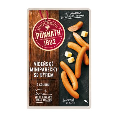 PONNATH Párky vídeňské mini se sýrem chlaz. 200 g