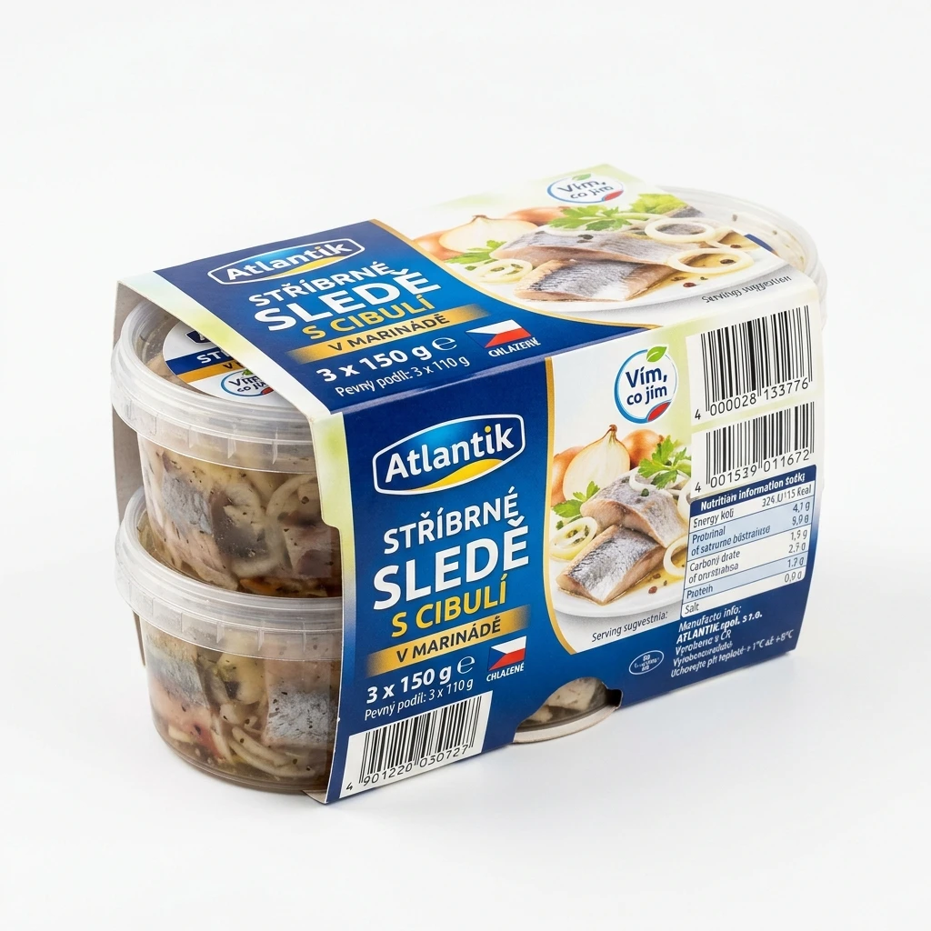 Atlantik Stříbrné sledě s cibulí (pevný podíl 3 x 110 g) chlaz. 3 x 150 g