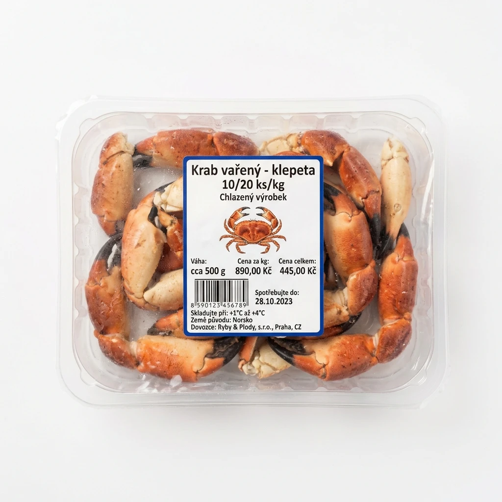 Krab vařený - klepeta 10/20 chlaz. váž. cca 500 g