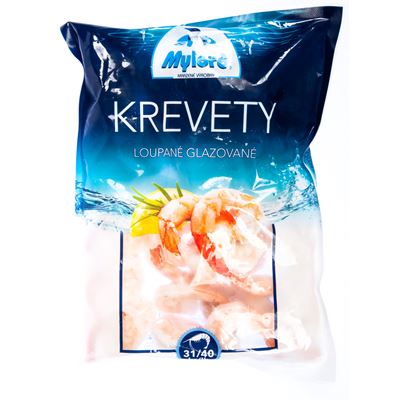 Krevety C loupané, bez hlavy, s pancířem, zůstává pouze ocásek 31/40 mraž. 500 g