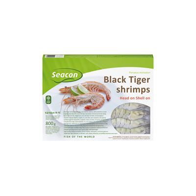Krevety celé neloupané (s hlavou i pancířem) BT 13/15 mraž. 800 g