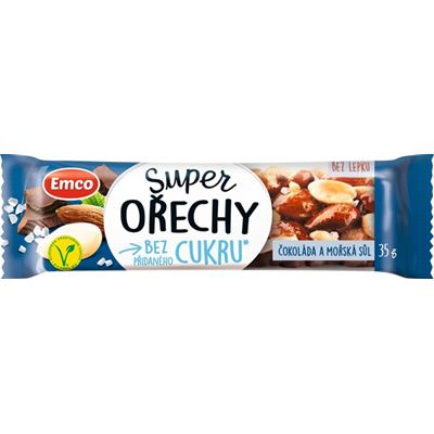 Emco Tyčinka Super ořechy Čokoláda a mořská sůl bez lepku 35 g