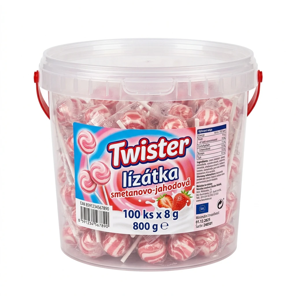 Twister lízátka smetanovo-jahodová 100 x 8 g