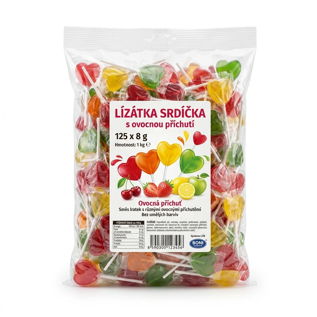 Lízátka Srdíčka s ovocnou příchutí 125 x 8 g