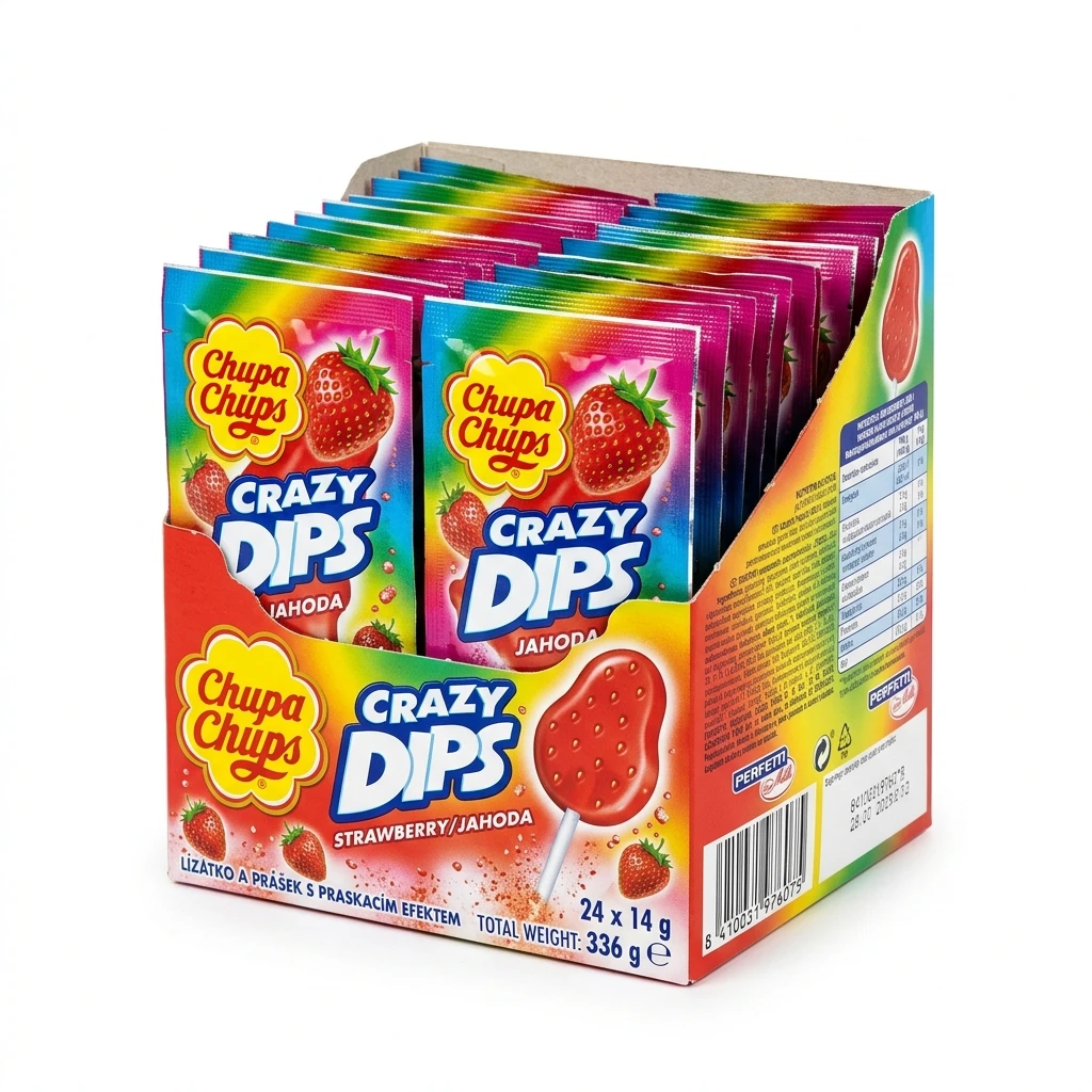 Chupa Chups Crazy Dips Strawberry/jahoha lízátko 24 x 14 g