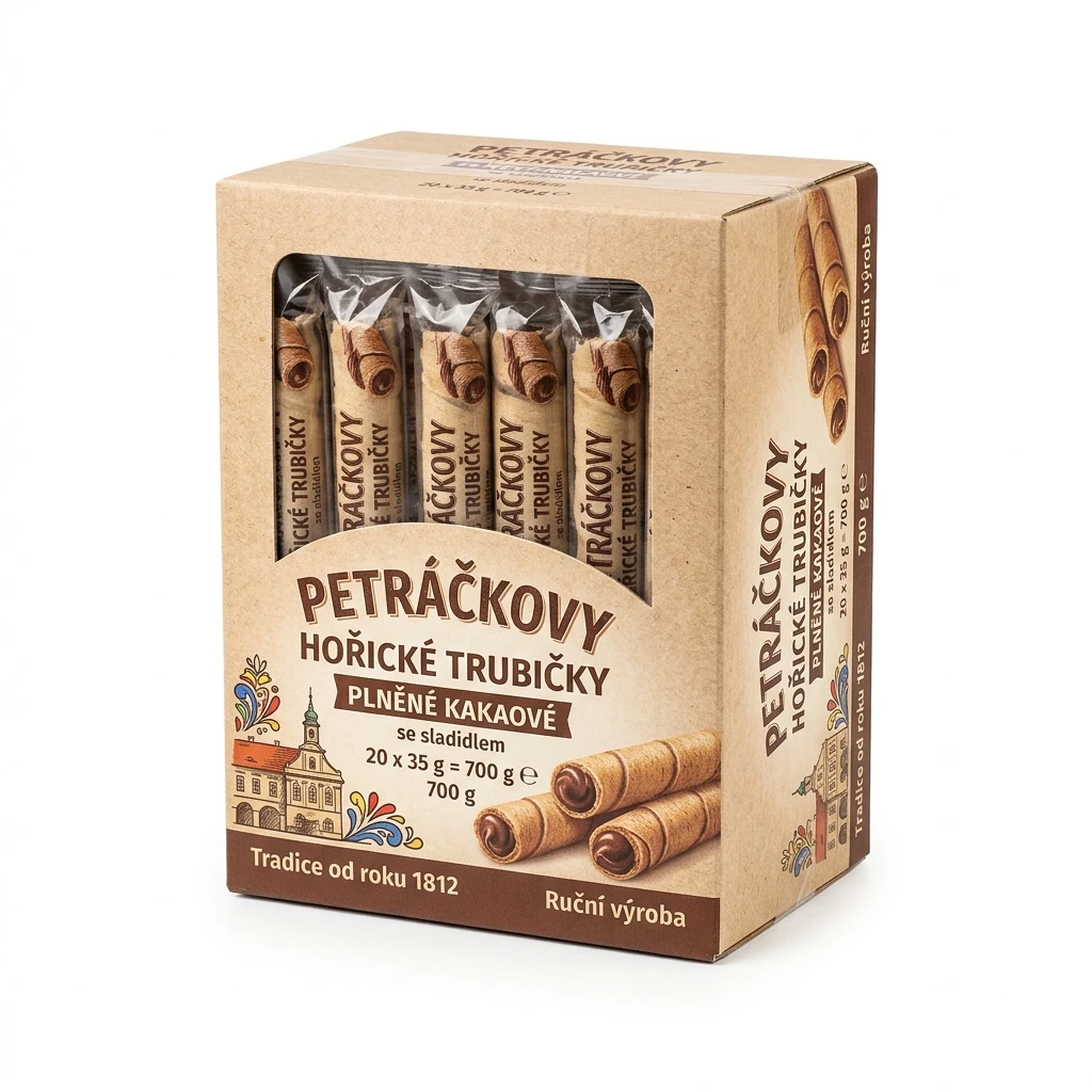 Petráčkovy Hořické trubičky plněné kakaové se sladidlem 20 x 35 g