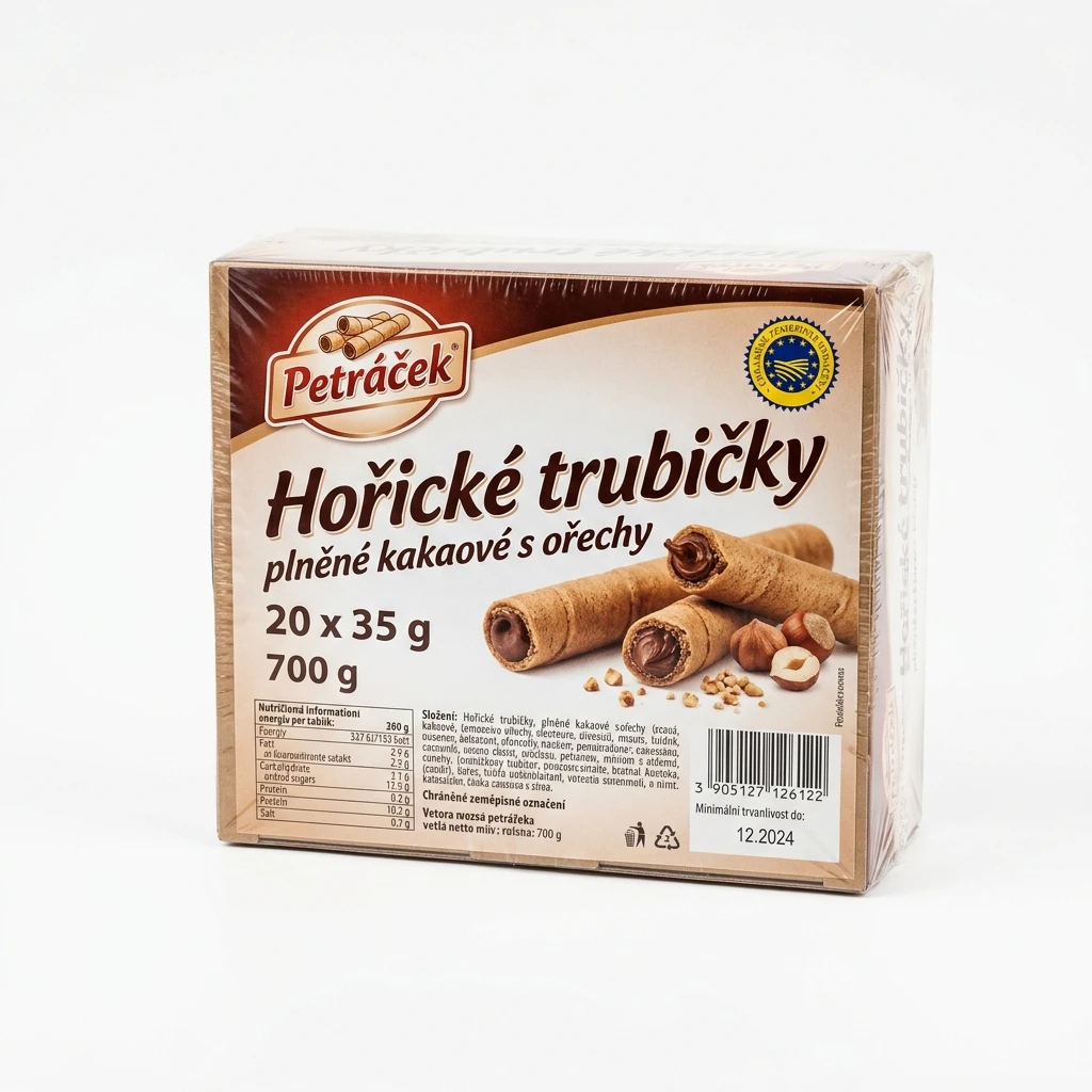 Petráčkovy Hořické trubičky plněné kakaové s ořechy 20 x 35 g
