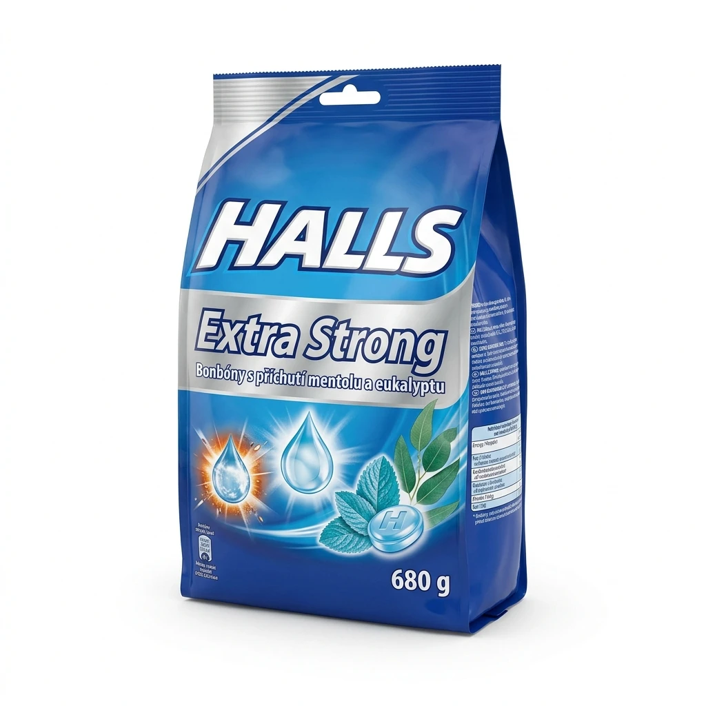 HALLS Extra Strong Bonbóny s příchutí mentolu a eukalyptu 20 x 33,5 g