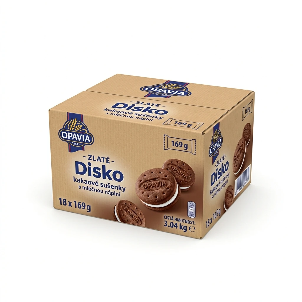 OPAVIA Zlaté Disko kakaové sušenky s mléčnou náplní 18 x 169 g