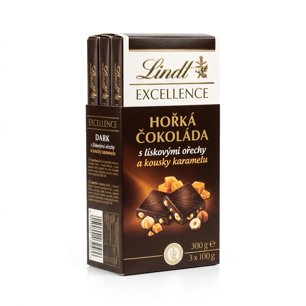 Lindt Excellence Dark Čokoláda hořká s lískovými ořechy a kousky karamelu 3 x 100 g