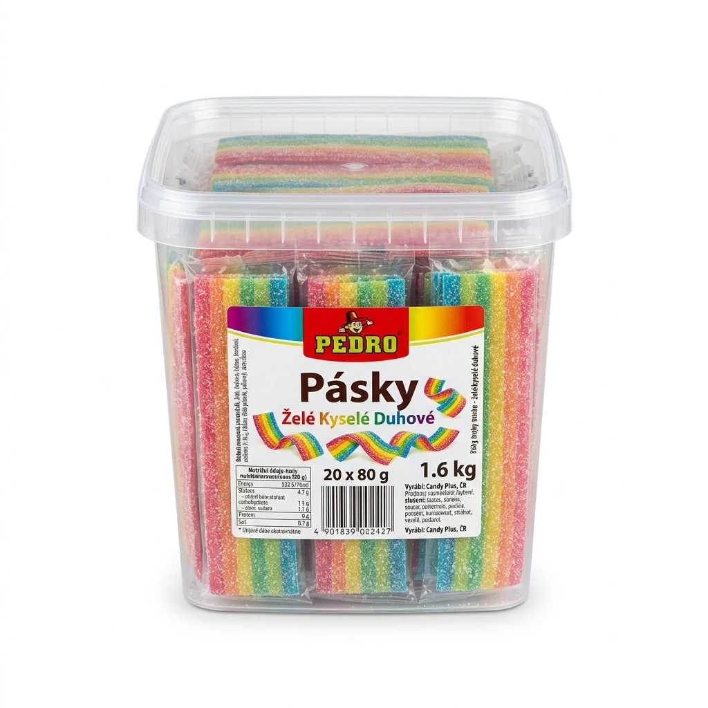 PEDRO Pásky - želé kyselé duhové 20 x 80 g