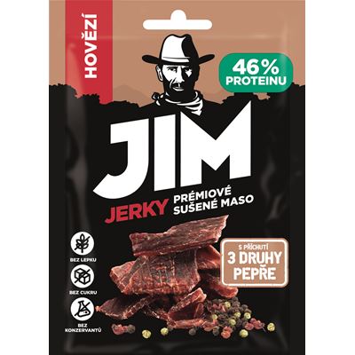 JIM Jerky hovězí 3 pepře 30 x 23 g