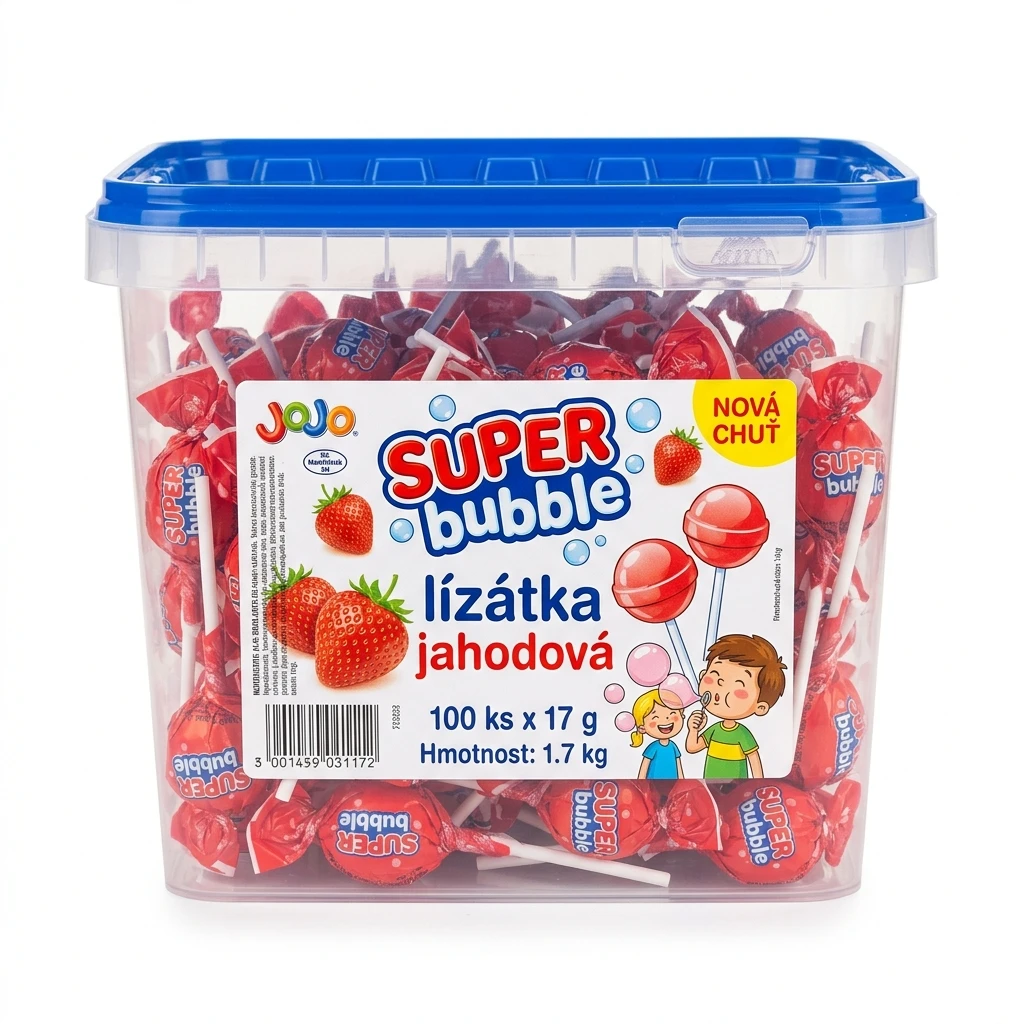 Super bubble lízátka jahodová 100 x 17 g