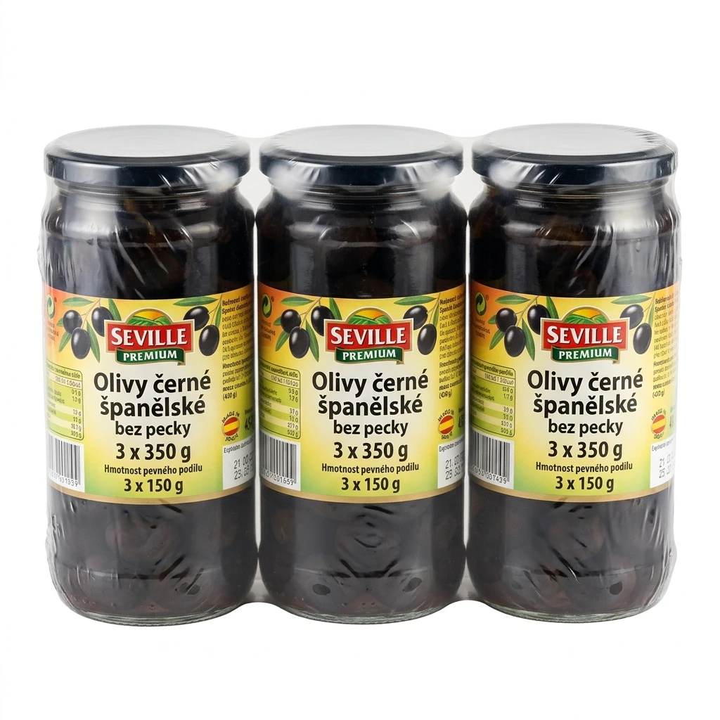 SEVILLE PREMIUM Olivy černé španělské bez pecky 3 x 350 g