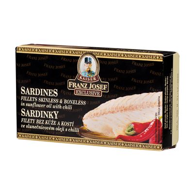 FRANZ JOSEF KAISER Sardinky filety v rostliném oleji + Chilli 90 g