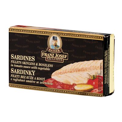 FRANZ JOSEF KAISER Sardinky filety v rajčatové omáčce se zeleninou 90 g