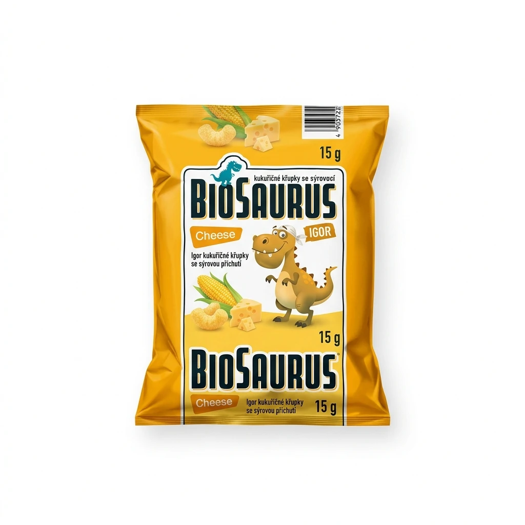 BIOSAURUS Cheese Igor kukuřičné křupky se sýrovou příchutí 15 g