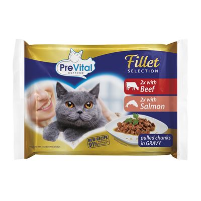 PreVital Naturel Kapsička hovězí + losos pro kočky 4 x 85 g