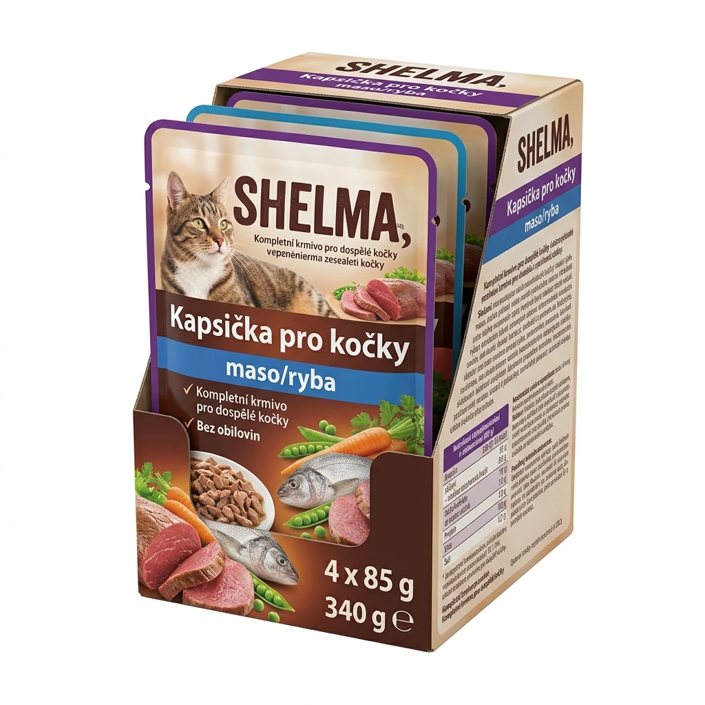 SHELMA Kapsička pro kočky maso/ryba 4 x 85 g
