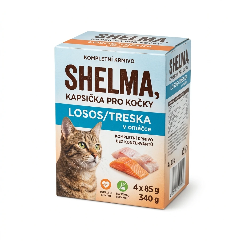 SHELMA Kapsička pro kočky losos/treska 4 x 85 g