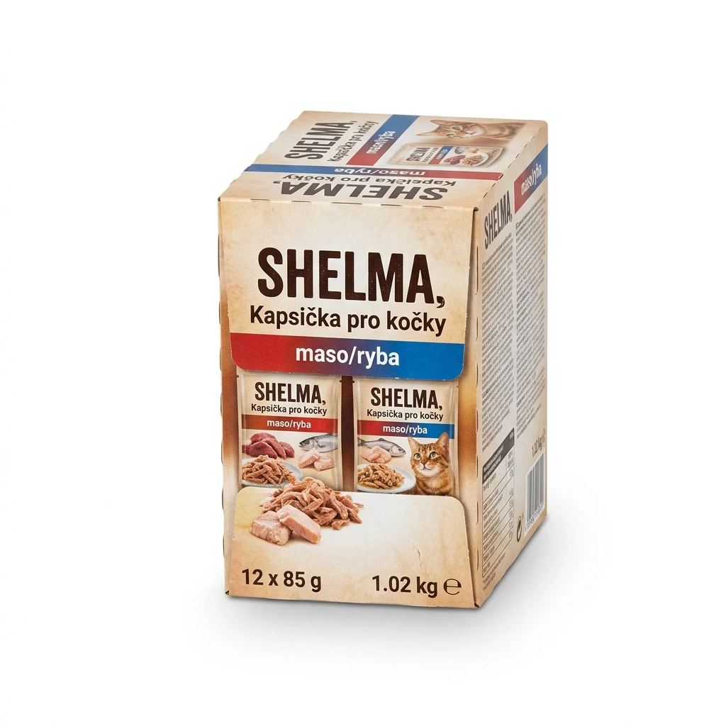SHELMA Kapsička pro kočky maso/ryba 12 x 85 g