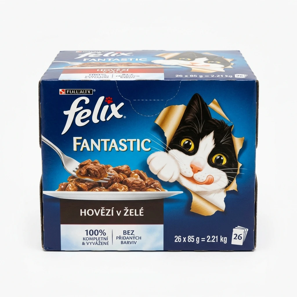 Felix Fantastic kapsičky pro kočky hovězí v želé 26 x 85 g