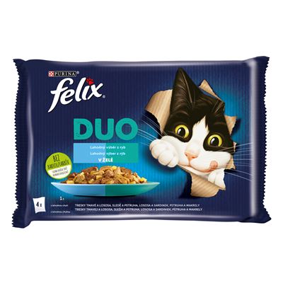 Felix Fantastic DUO kapsičky pro kočky treska a losos, losos a sardinky, sleď a pstruh, pstruh a makrela 4 x 85 g