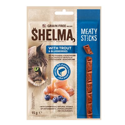 SHELMA Meaty Sticks Snack se pstruhem 15 g
