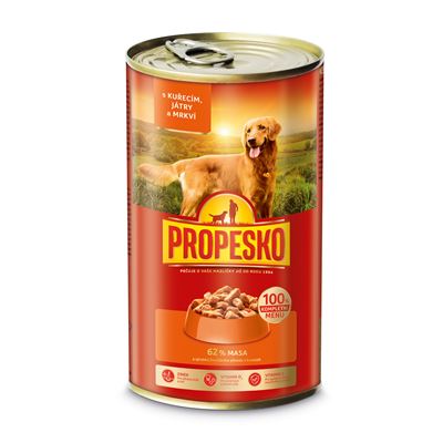 PROPESKO Konzerva kuřecí, játra, mrkev 1,24 kg