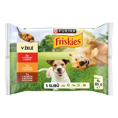Friskies Adult kapsičky pro psy hovězí, kuře, jehněčí v želé 4 x 85 g