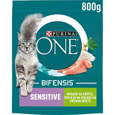 PURINA ONE Bifensis Sensitive granule pro kočky krůta rýže 800/750 g