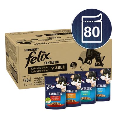 Felix Fantastic kapsičky pro kočky hovězí,kuře,tuňák,treska v želé 80 x 85 g