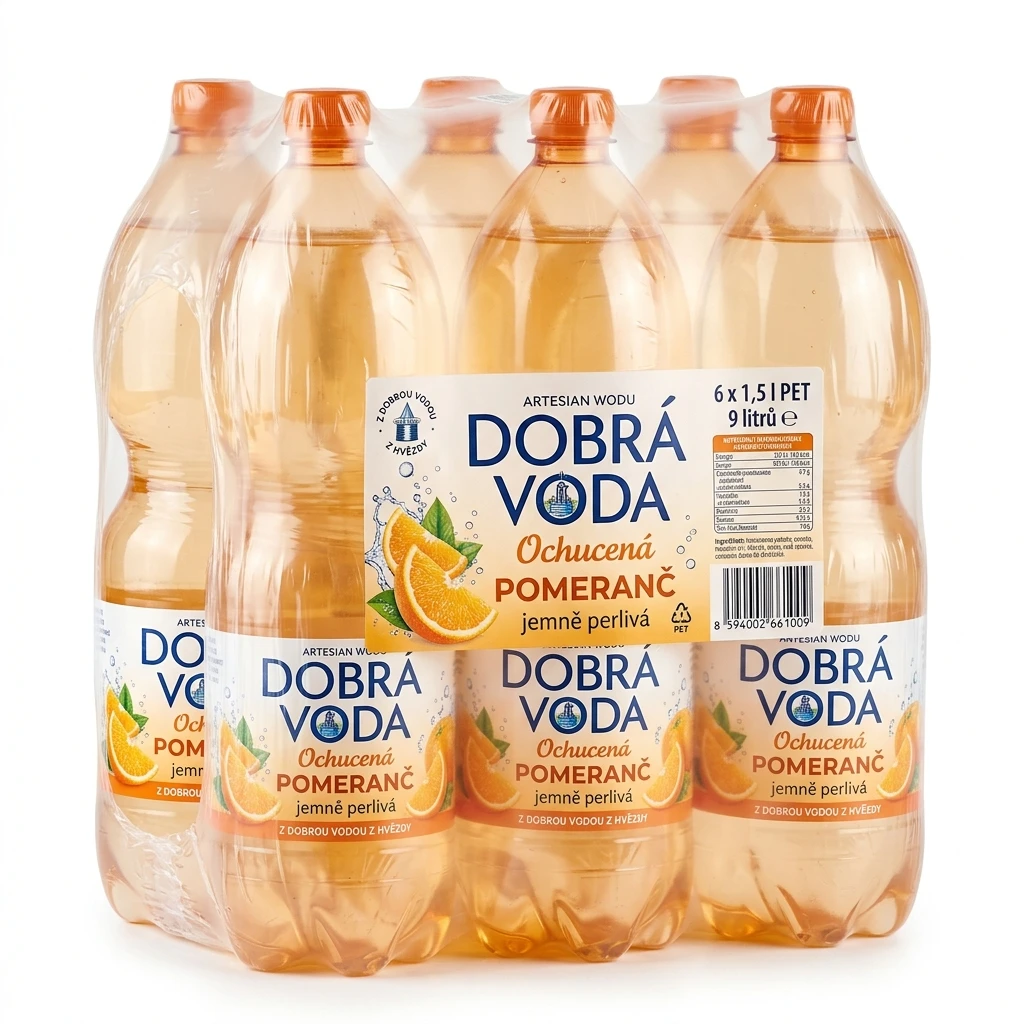 DOBRÁ VODA Ochucená pomeranč jemně perlivá 6 x 1,5 l PET