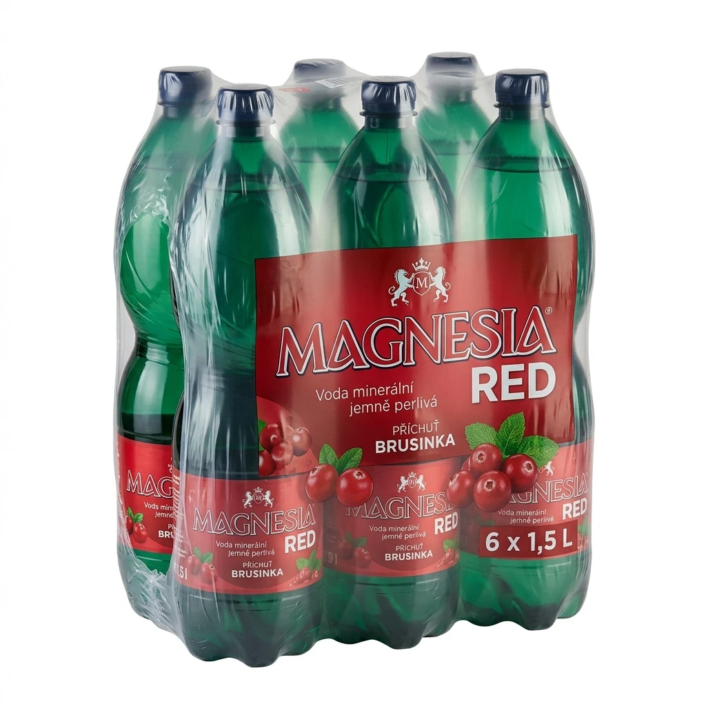 MAGNESIA RED Voda minerální jemně perlivá brusinka 6 x 1,5 l