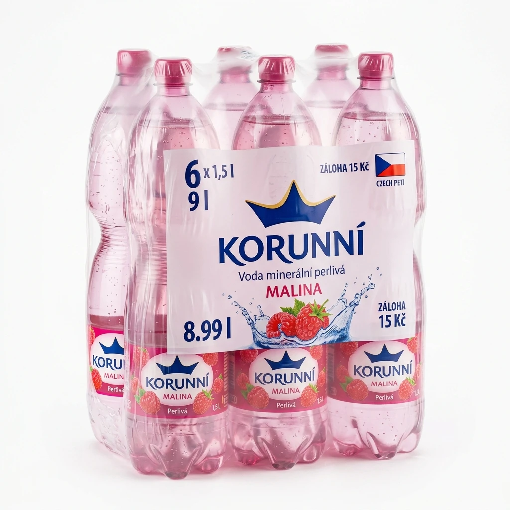 KORUNNÍ Voda minerální perlivá malina 6 x 1,5 l PET